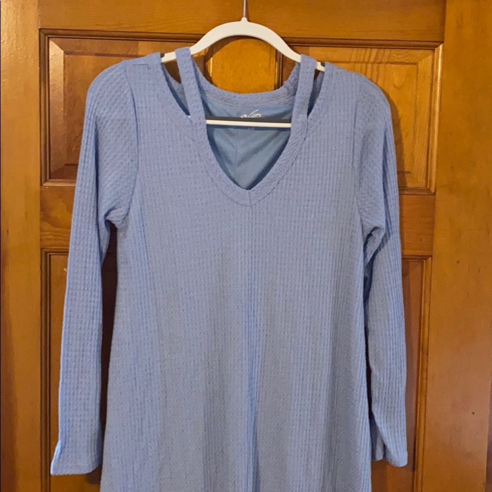 Blue long sleeve sweater dress